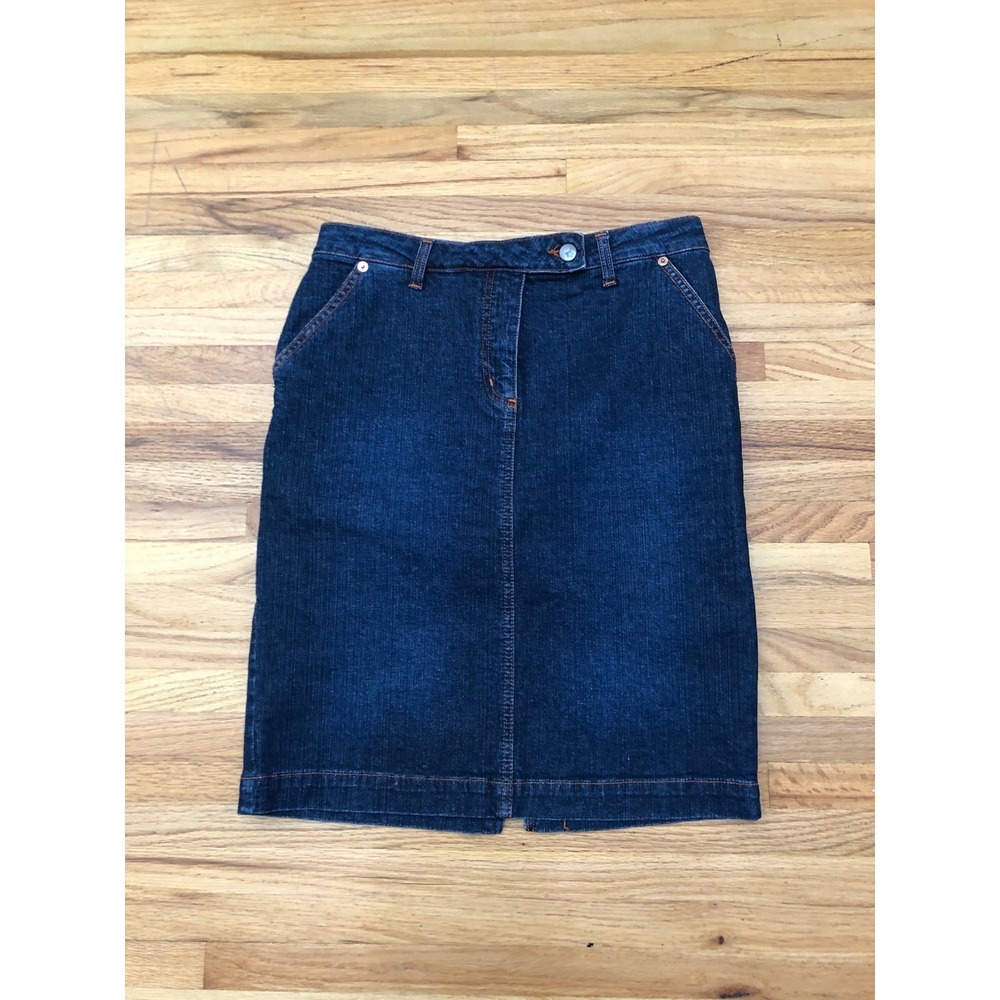 Anthroplogie Louie Women's Dark Western Denim Pencil Skirt 6 Orange Stitching